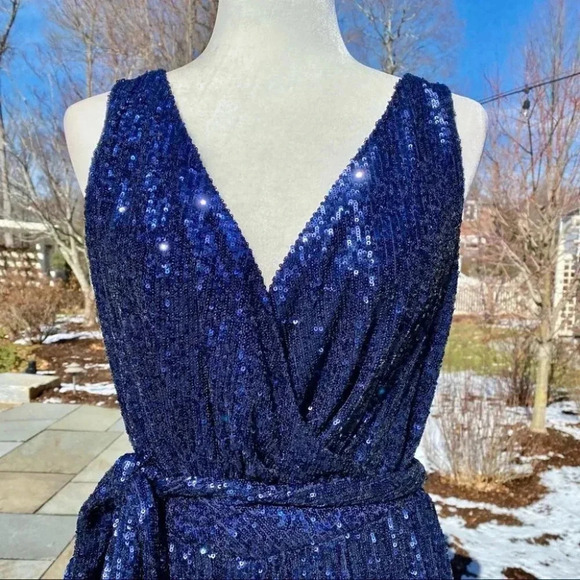 NWT BHLDN Sachin and Babi Somers Sequin Wide Leg Wedding Jumpsuit Party in Blue - Picture 5 of 17